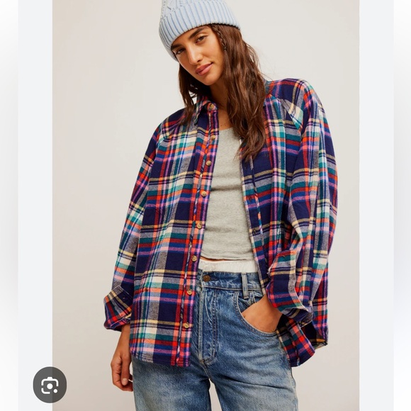 Free People Tops - Free People Girl Meets Boy Plaid Shirt